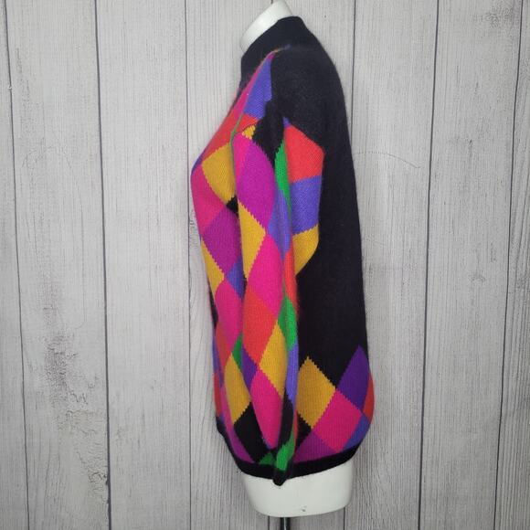 Vtg Rafaella Petites Argyle Color block Angora Lambs Wool Sweater Womens Small - Picture 3 of 7